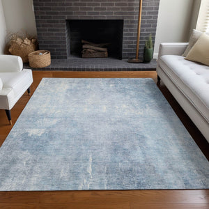 HomeRoots 5' Stylish Sky Blue and Ivory Abstract Washable Area Rug for Indoor & Outdoor High-Traffic Spaces 9' X 12' 622831