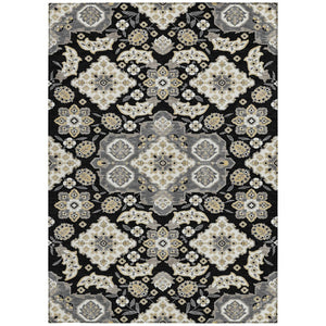 HomeRoots 5' Black Gray Beige Medallion Indoor Outdoor Area Rug – Stylish, Washable & Durable for All Spaces 5' X 8' 622840