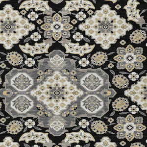 HomeRoots 5' Black Gray Beige Medallion Indoor Outdoor Area Rug – Stylish, Washable & Durable for All Spaces 5' X 8' 622840