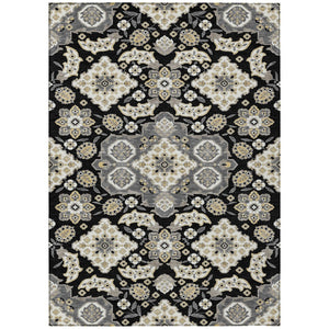 HomeRoots 5' Black Gray Beige Medallion Indoor Outdoor Area Rug – Stylish, Washable & Durable for All Spaces 5' X 8' 622840