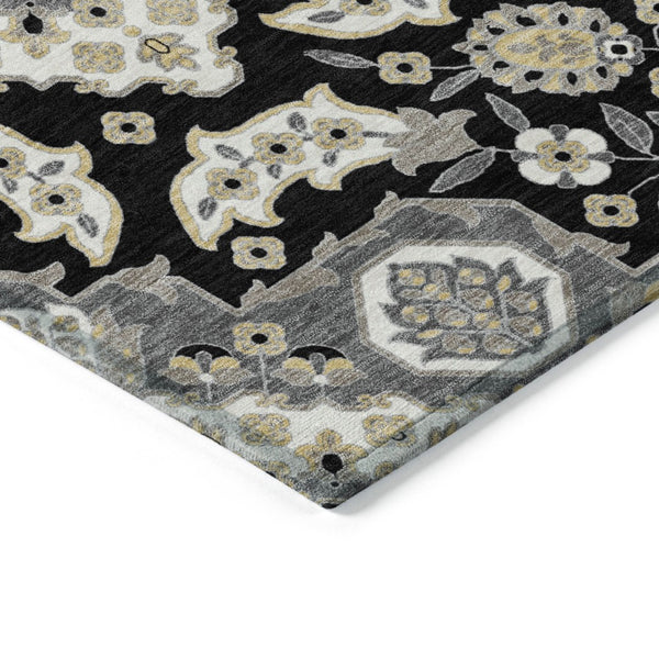 HomeRoots 5' Black Gray Beige Medallion Indoor Outdoor Area Rug – Stylish, Washable & Durable for All Spaces 8' Round 622841