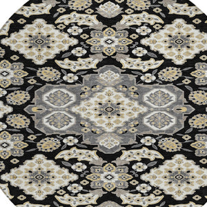 HomeRoots 5' Black Gray Beige Medallion Indoor Outdoor Area Rug – Stylish, Washable & Durable for All Spaces 8' Round 622841