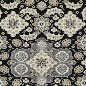 HomeRoots 5' Black Gray Beige Medallion Indoor Outdoor Area Rug – Stylish, Washable & Durable for All Spaces 8' X 10' 622842