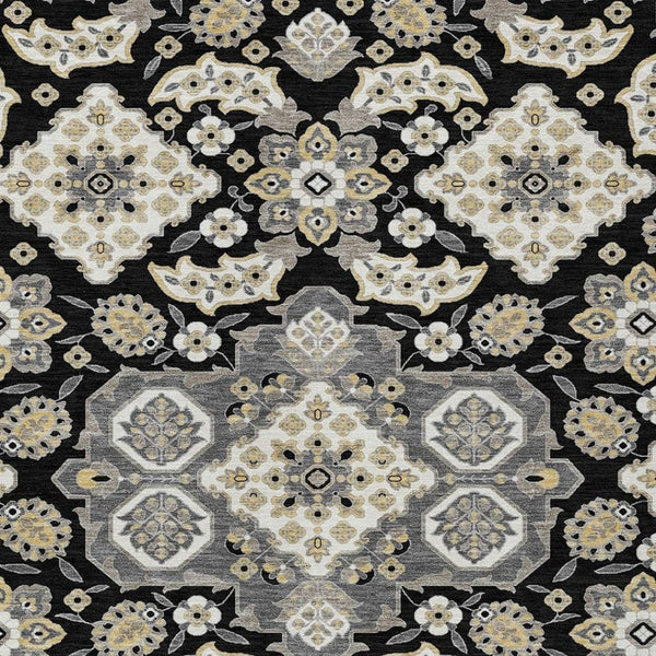 HomeRoots 5' Black Gray Beige Medallion Indoor Outdoor Area Rug – Stylish, Washable & Durable for All Spaces 8' X 10' 622842