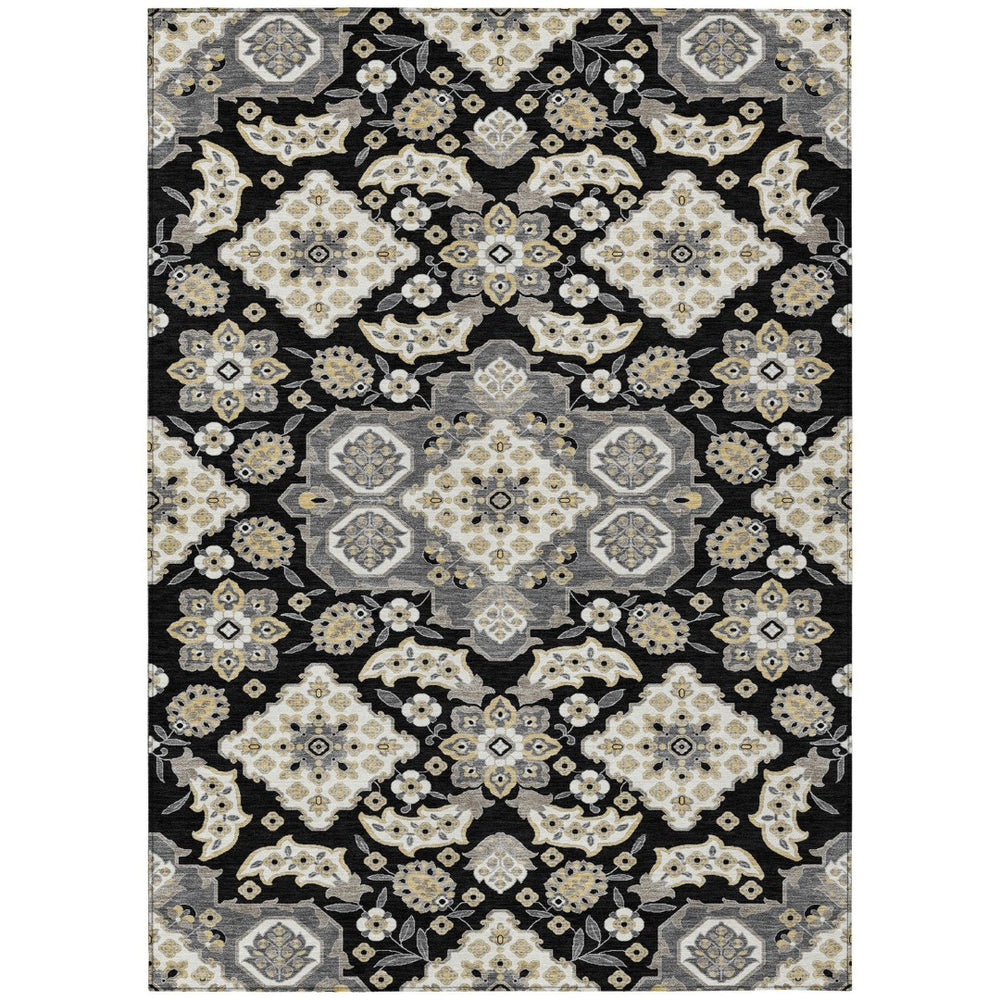 HomeRoots 5' Black Gray Beige Medallion Indoor Outdoor Area Rug – Stylish, Washable & Durable for All Spaces 8' X 10' 622842