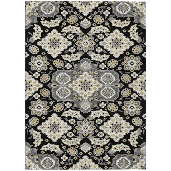 HomeRoots 5' Black Gray Beige Medallion Indoor Outdoor Area Rug – Stylish, Washable & Durable for All Spaces 8' X 10' 622842