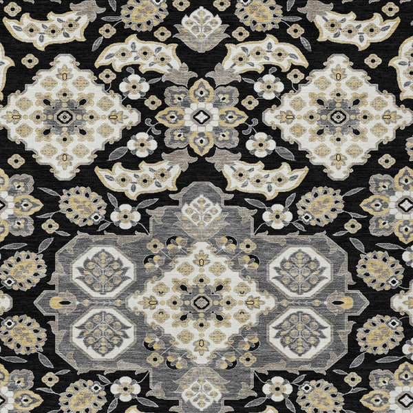HomeRoots 5' Black Gray Beige Medallion Indoor Outdoor Area Rug – Stylish, Washable & Durable for All Spaces 8' X 10' 622842