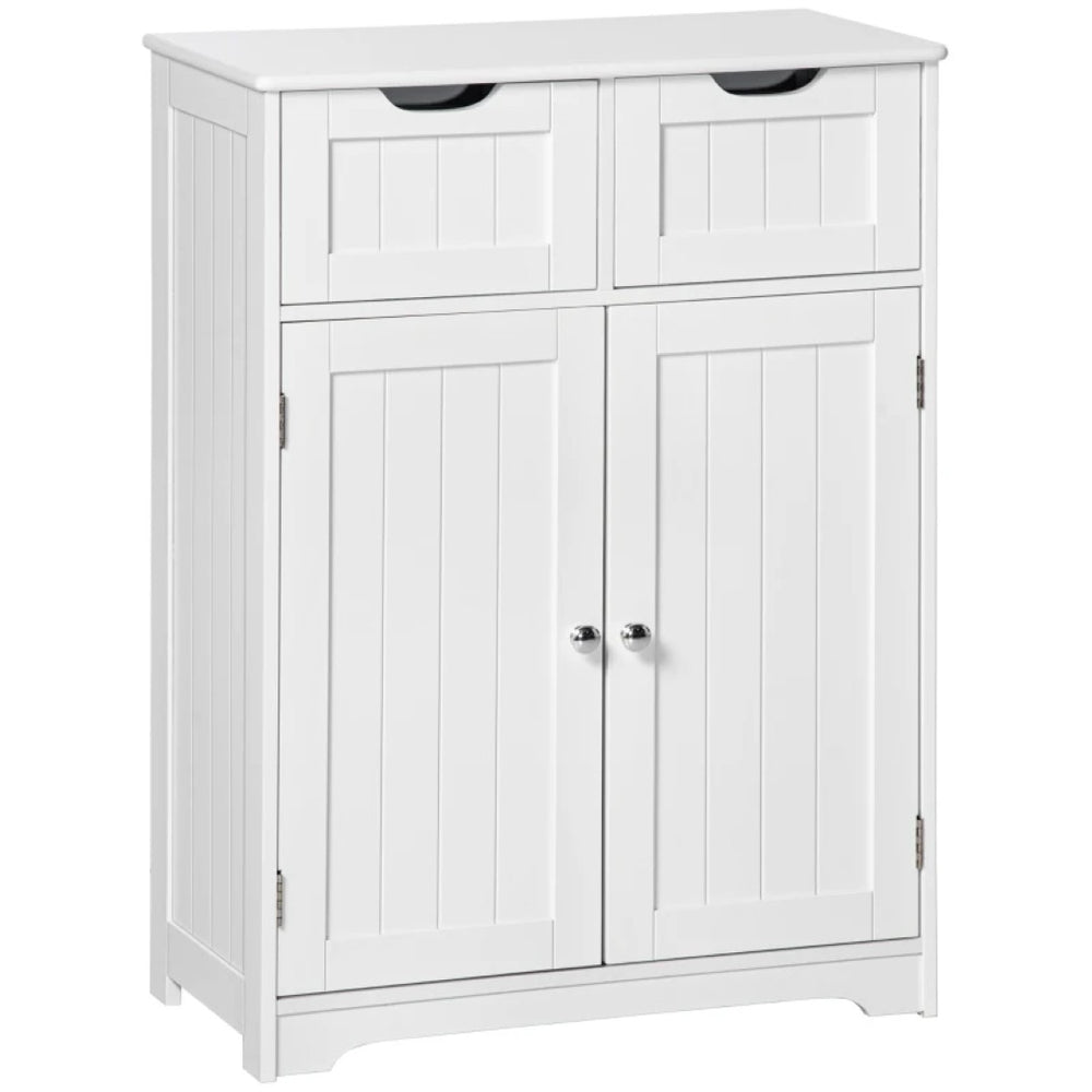 English Elm Foyer Beadboard Floor Cabinet with Drawers White Farmhouse Storage for Entryway Bath T3971P466198
