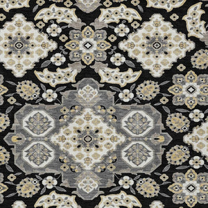 HomeRoots 5' Black Gray Beige Medallion Indoor Outdoor Area Rug – Stylish, Washable & Durable for All Spaces 9' X 12' 622843
