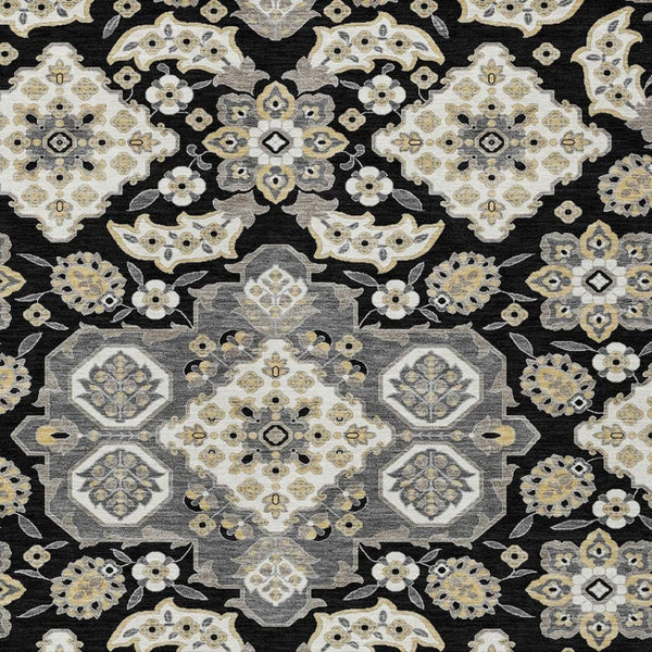 HomeRoots 5' Black Gray Beige Medallion Indoor Outdoor Area Rug – Stylish, Washable & Durable for All Spaces 9' X 12' 622843