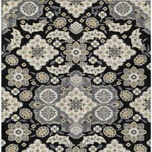 HomeRoots 5' Black Gray Beige Medallion Indoor Outdoor Area Rug – Stylish, Washable & Durable for All Spaces 9' X 12' 622843