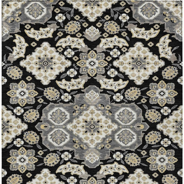HomeRoots 5' Black Gray Beige Medallion Indoor Outdoor Area Rug – Stylish, Washable & Durable for All Spaces 9' X 12' 622843