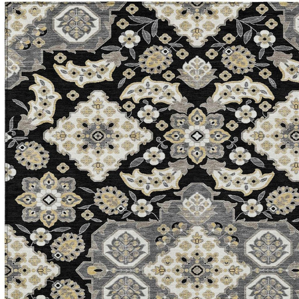 HomeRoots 5' Black Gray Beige Medallion Indoor Outdoor Area Rug – Stylish, Washable & Durable for All Spaces 10' X 14' 622844
