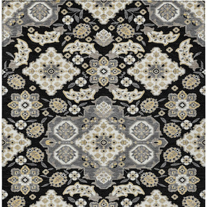 HomeRoots 5' Black Gray Beige Medallion Indoor Outdoor Area Rug – Stylish, Washable & Durable for All Spaces 10' X 14' 622844
