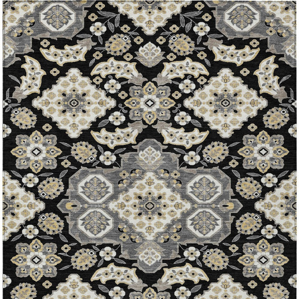 HomeRoots 5' Black Gray Beige Medallion Indoor Outdoor Area Rug – Stylish, Washable & Durable for All Spaces 10' X 14' 622844