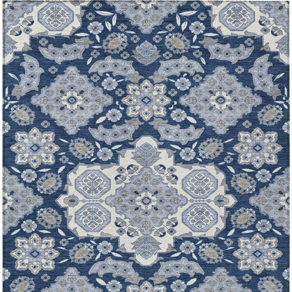 HomeRoots 5' Stylish Blue Ivory and Gray Medallion Washable Area Rug for Indoor and Outdoor Living Spaces 5' X 8' 622846