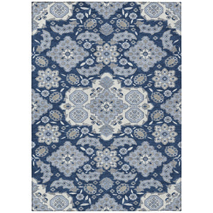 HomeRoots 5' Stylish Blue Ivory and Gray Medallion Washable Area Rug for Indoor and Outdoor Living Spaces 5' X 8' 622846