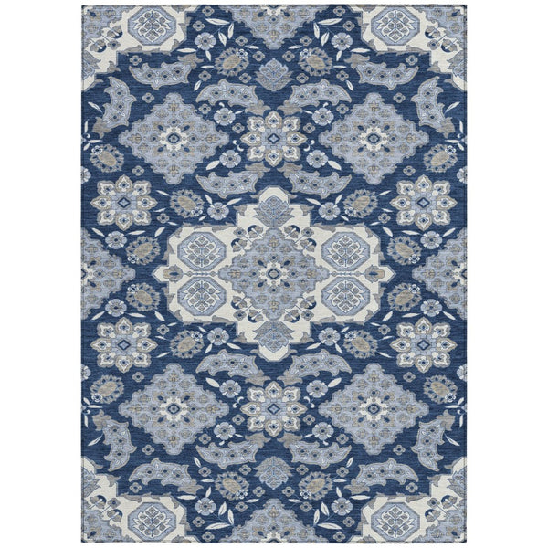 HomeRoots 5' Stylish Blue Ivory and Gray Medallion Washable Area Rug for Indoor and Outdoor Living Spaces 5' X 8' 622846