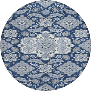 HomeRoots 5' Stylish Blue Ivory and Gray Medallion Washable Area Rug for Indoor and Outdoor Living Spaces 8' Round 622847