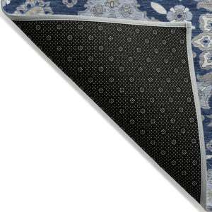 HomeRoots 5' Stylish Blue Ivory and Gray Medallion Washable Area Rug for Indoor and Outdoor Living Spaces 8' Round 622847
