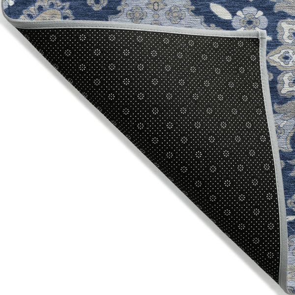 HomeRoots 5' Stylish Blue Ivory and Gray Medallion Washable Area Rug for Indoor and Outdoor Living Spaces 8' Round 622847