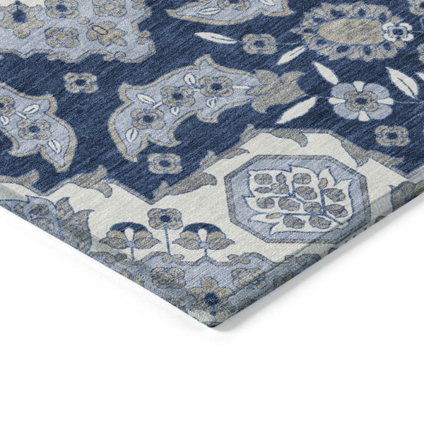 HomeRoots 5' Stylish Blue Ivory and Gray Medallion Washable Area Rug for Indoor and Outdoor Living Spaces 8' Round 622847