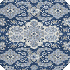 HomeRoots 5' Stylish Blue Ivory and Gray Medallion Washable Area Rug for Indoor and Outdoor Living Spaces 8' Round 622847