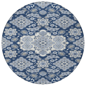 HomeRoots 5' Stylish Blue Ivory and Gray Medallion Washable Area Rug for Indoor and Outdoor Living Spaces 8' Round 622847