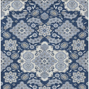 HomeRoots 5' Stylish Blue Ivory and Gray Medallion Washable Area Rug for Indoor and Outdoor Living Spaces 8' X 10' 622848