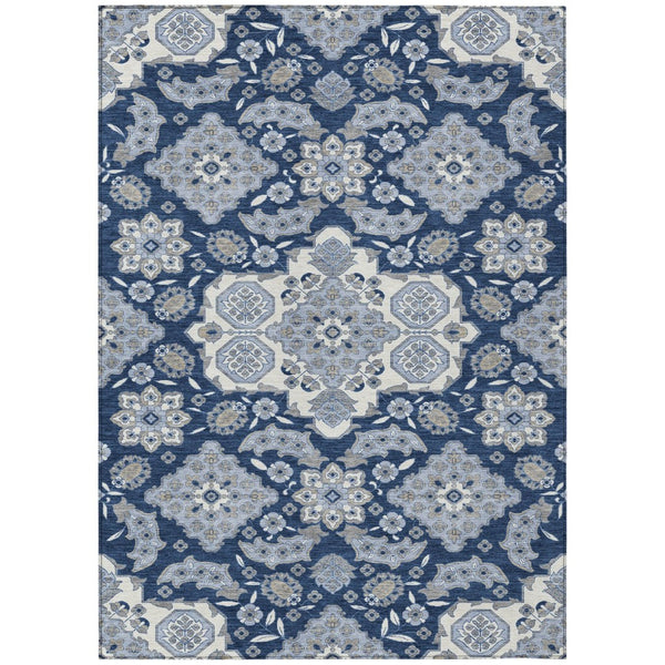 HomeRoots 5' Stylish Blue Ivory and Gray Medallion Washable Area Rug for Indoor and Outdoor Living Spaces 8' X 10' 622848