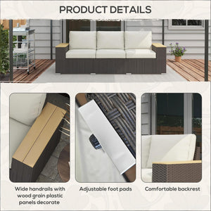 English Elm 3-seat Handwoven Pe Rattan Outdoor Sofa with Steel Frame and Washable Cushions T3971S00257