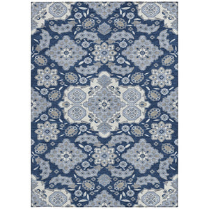 HomeRoots 5' Stylish Blue Ivory and Gray Medallion Washable Area Rug for Indoor and Outdoor Living Spaces 10' X 14' 622850
