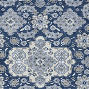 HomeRoots 5' Stylish Blue Ivory and Gray Medallion Washable Area Rug for Indoor and Outdoor Living Spaces 10' X 14' 622850