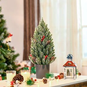 English Elm HOMCOM 18" Snow-Flocked Mini Tabletop Christmas Tree with Pine Cones & Berries, Pre-Decorated Centerpiece W2225P200937
