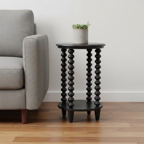 HomeRoots 24" Elegant Black Solid Wood Pedestal End Table - Timeless Design for Modern Living Spaces & Versatility 622880