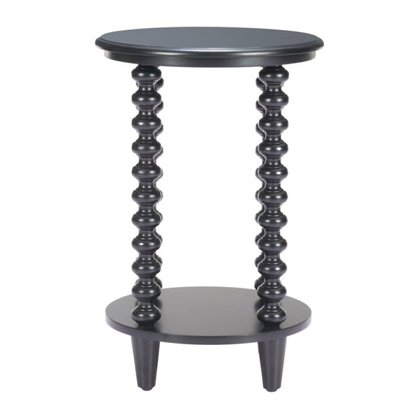 HomeRoots 24" Elegant Black Solid Wood Pedestal End Table - Timeless Design for Modern Living Spaces & Versatility 622880