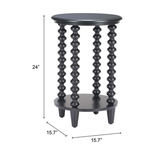 HomeRoots 24" Elegant Black Solid Wood Pedestal End Table - Timeless Design for Modern Living Spaces & Versatility 622880