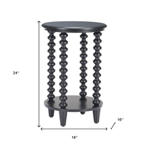 HomeRoots 24" Elegant Black Solid Wood Pedestal End Table - Timeless Design for Modern Living Spaces & Versatility 622880