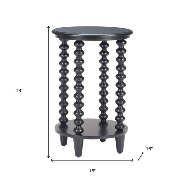 HomeRoots 24" Elegant Black Solid Wood Pedestal End Table - Timeless Design for Modern Living Spaces & Versatility 622880