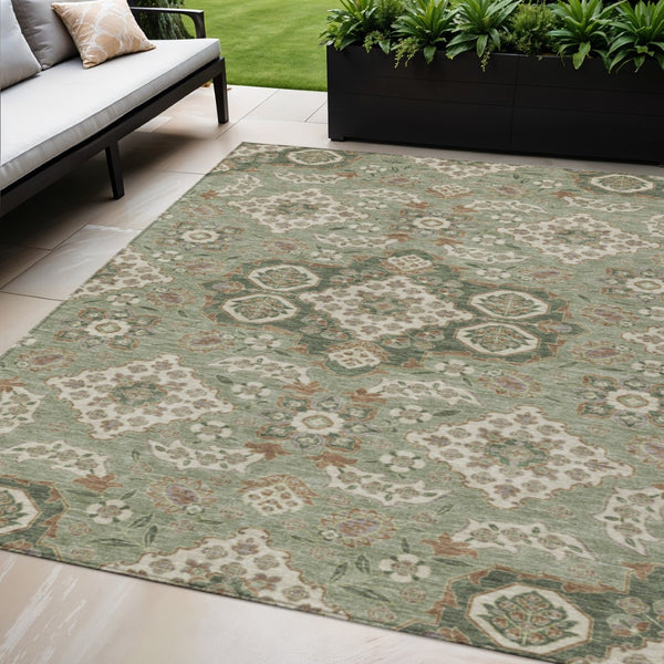 HomeRoots 5' Sage Copper and Ivory Medallion Area Rug - Durable, Washable Indoor/Outdoor Essential for Any Space 5' X 8' 622885
