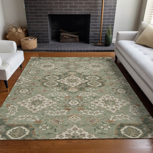 HomeRoots 5' Sage Copper and Ivory Medallion Area Rug - Durable, Washable Indoor/Outdoor Essential for Any Space 5' X 8' 622885