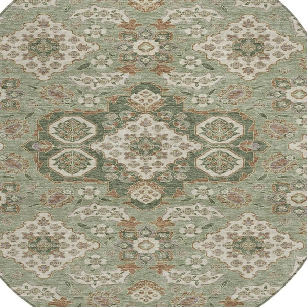 HomeRoots 5' Sage Copper and Ivory Medallion Area Rug - Durable, Washable Indoor/Outdoor Essential for Any Space 8' Round 622887