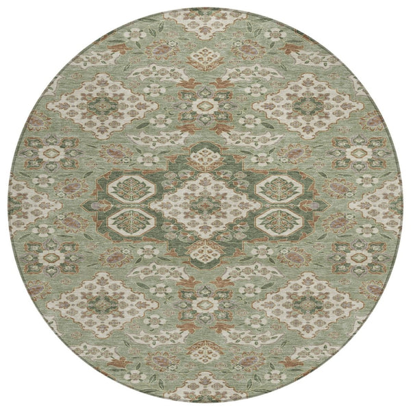 HomeRoots 5' Sage Copper and Ivory Medallion Area Rug - Durable, Washable Indoor/Outdoor Essential for Any Space 8' Round 622887