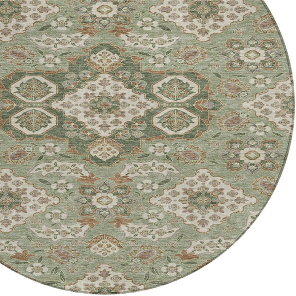 HomeRoots 5' Sage Copper and Ivory Medallion Area Rug - Durable, Washable Indoor/Outdoor Essential for Any Space 8' Round 622887