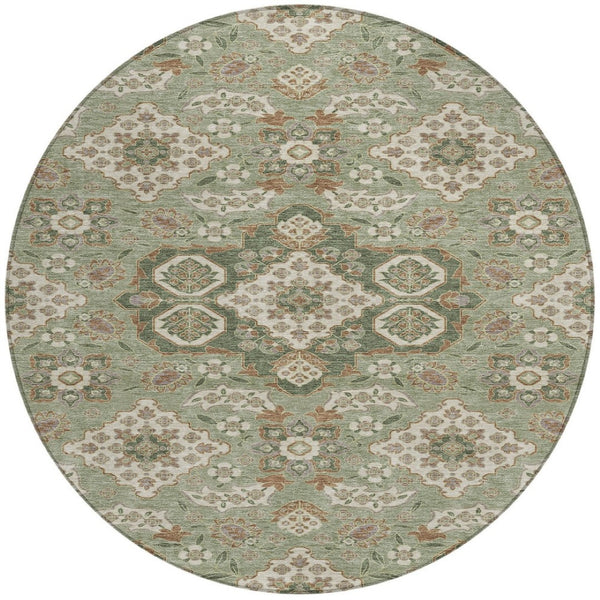 HomeRoots 5' Sage Copper and Ivory Medallion Area Rug - Durable, Washable Indoor/Outdoor Essential for Any Space 8' Round 622887