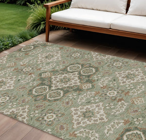 HomeRoots 5' Sage Copper and Ivory Medallion Area Rug - Durable, Washable Indoor/Outdoor Essential for Any Space 8' X 10' 622888