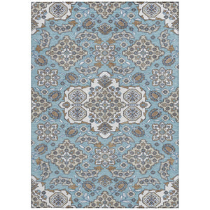 HomeRoots 5' Elegant Sky Blue Taupe Ivory Medallion Area Rug for Indoor & Outdoor, Washable & Durable Design 5' X 8' 622892