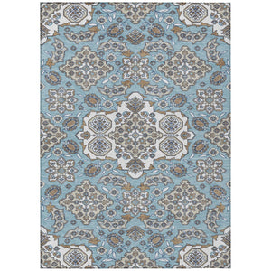 HomeRoots 5' Elegant Sky Blue Taupe Ivory Medallion Area Rug for Indoor & Outdoor, Washable & Durable Design 5' X 8' 622892