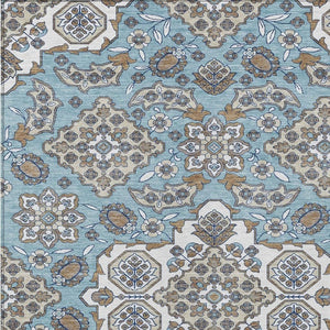 HomeRoots 5' Elegant Sky Blue Taupe Ivory Medallion Area Rug for Indoor & Outdoor, Washable & Durable Design 8' X 10' 622894