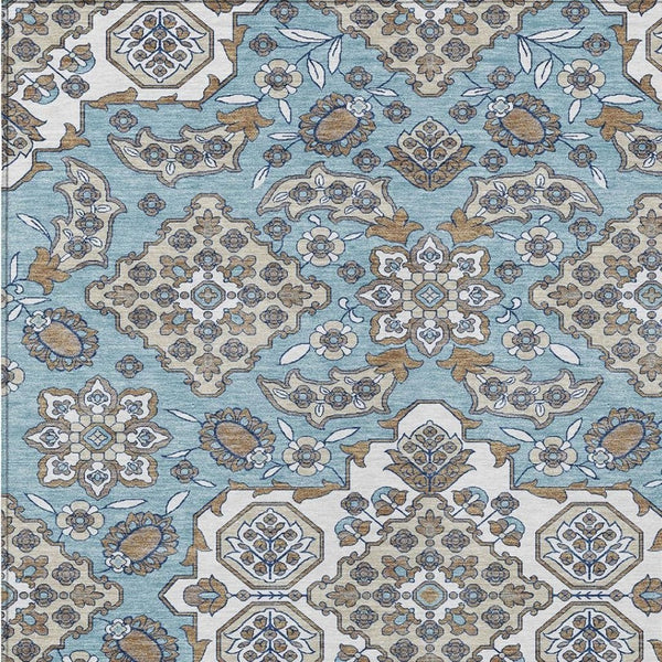 HomeRoots 5' Elegant Sky Blue Taupe Ivory Medallion Area Rug for Indoor & Outdoor, Washable & Durable Design 8' X 10' 622894
